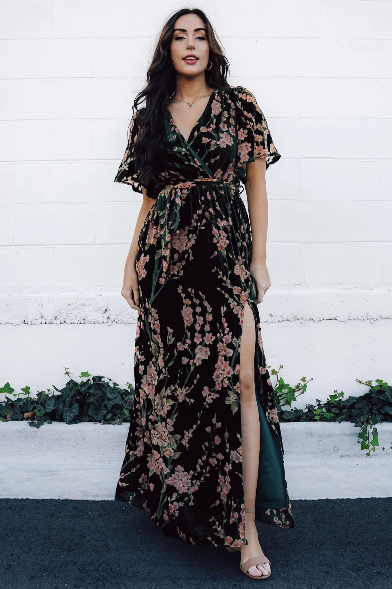 Uma Velvet Maxi Dress | Green Floral | Baltic Born