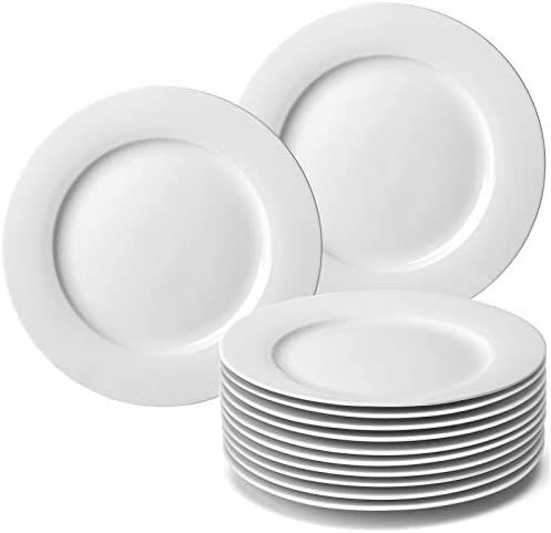 amHomel 12-Piece White Porcelain Dinner Plate Set, 10.5inch High Temperature Natural Dinnerware S... | Amazon (US)