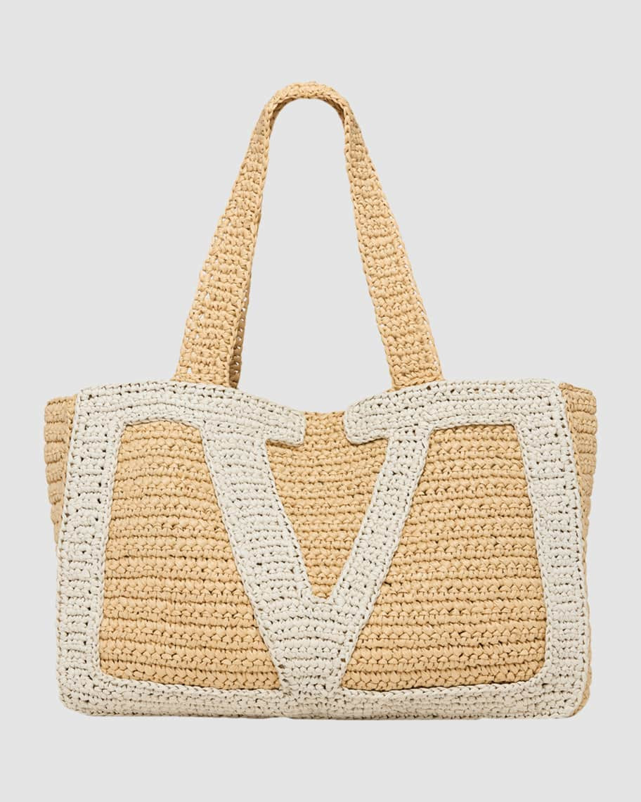 Valentino Garavani Large Crochet Viscose Raffia Tote Bag | Neiman Marcus