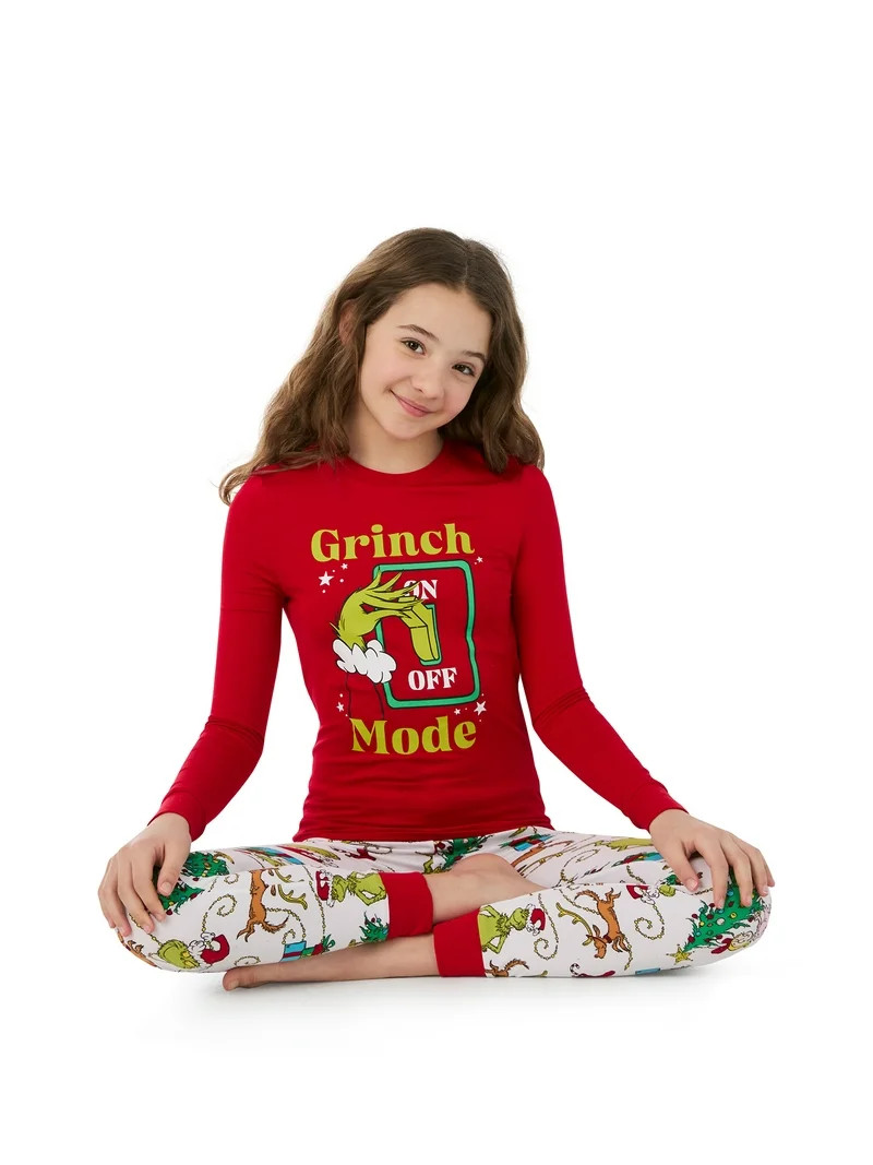 Dr. Seuss Grinch Unisex Kids Matching Family Pajamas Top and Pants Set, 2-Piece, Sizes 6-12 | Walmart (US)