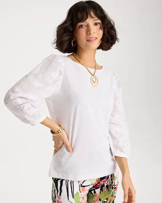 Cotton Eyelet Sleeve Tee | Chico's | Chico's