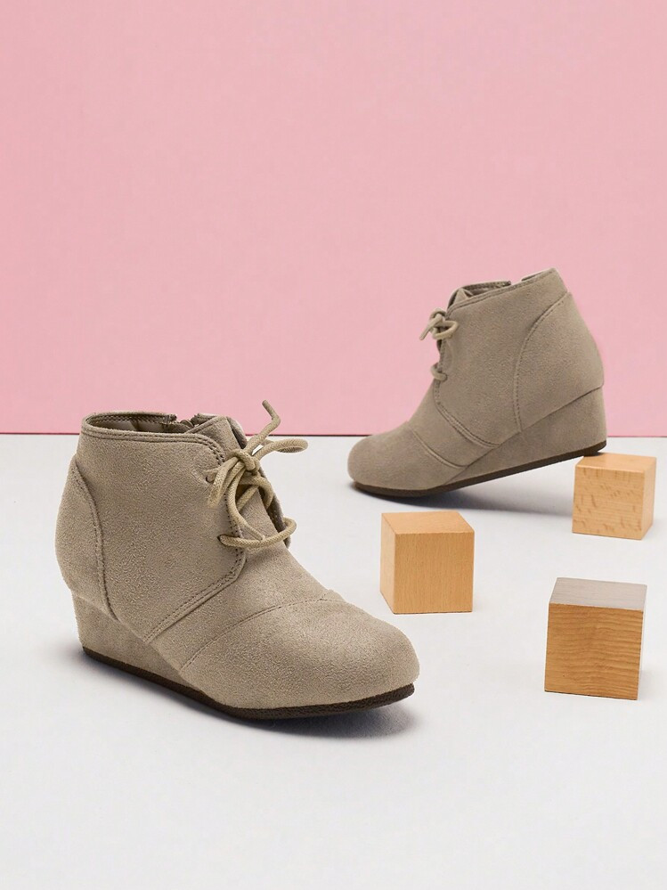 Girls Low Wedge Heel Booties Side Zipper Ankle Boots Toddler/Little Kid/Big Kid | SHEIN