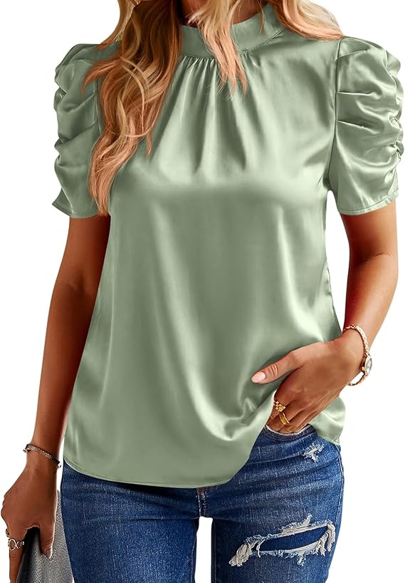 BTFBM Womens Tops 2026 Dressy Casual Blouses Summer Spring Clothes Mock Neck Short Sleeve Shirts ... | Amazon (US)
