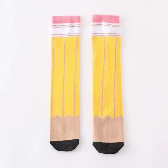 Girls Back to School Yellow Pencil Knee Tube Socks One Size - Etsy | Etsy (US)