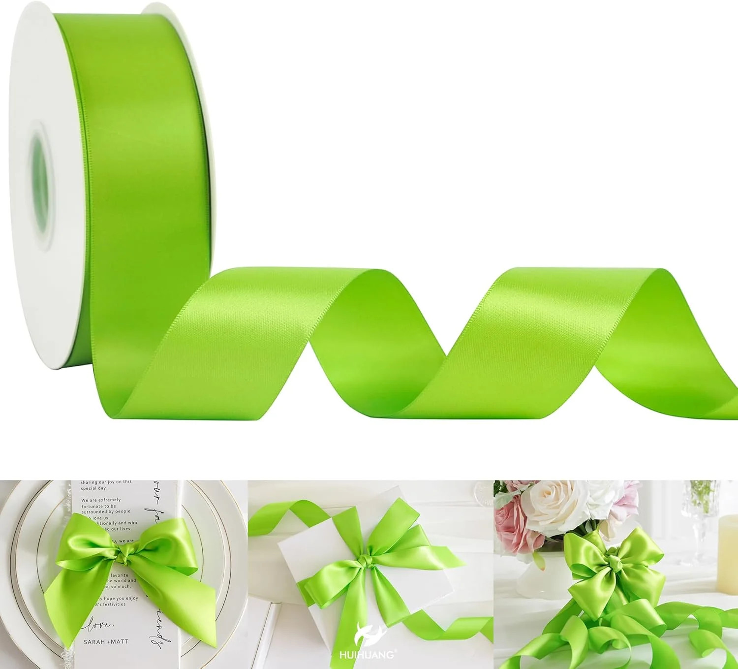Lime Green Satin Ribbon 1-1/2 inch x 50 Yards Double-Faced Silk Satin Ribbon for Gift Wrapping, B... | Walmart (US)