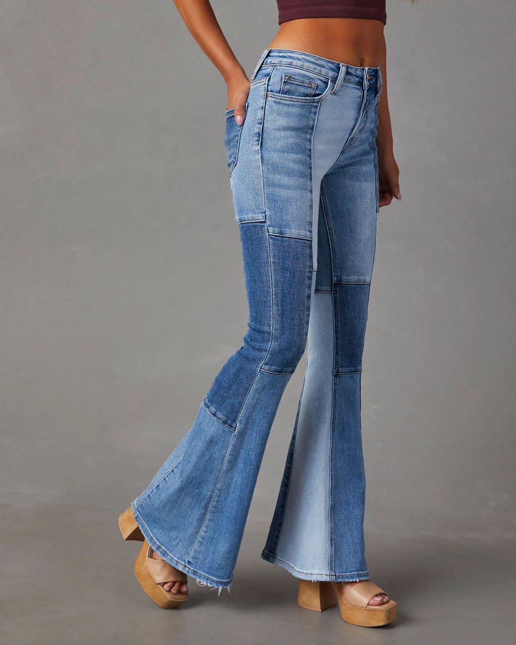 Melissa Patchwork High Rise Bell Bottom Jeans | VICI