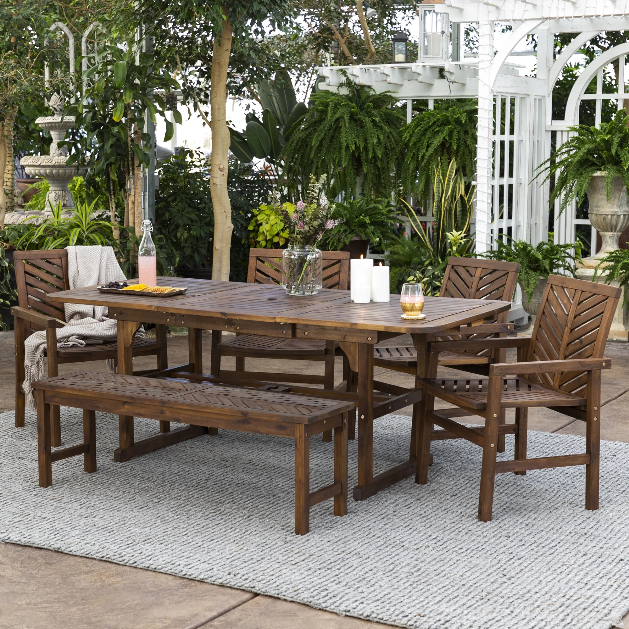 Manor Park 6-Piece Extendable Outdoor Patio Dining Set - Dark Brown | Walmart (US)