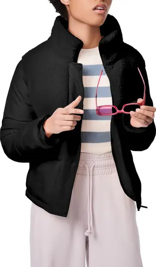 High Pile Fleece Contrast Short Puffer Jacket | Nordstrom