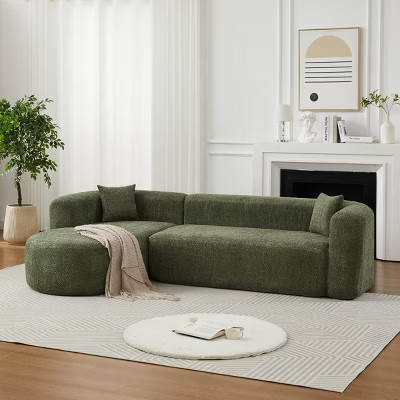 110" Modern Green Curved Modular Sectional Sofa with Chaise Lounge, L-Shaped Deep Seat Cloud Sofa for Small Living Room or Family Room-Panipeachy | Target