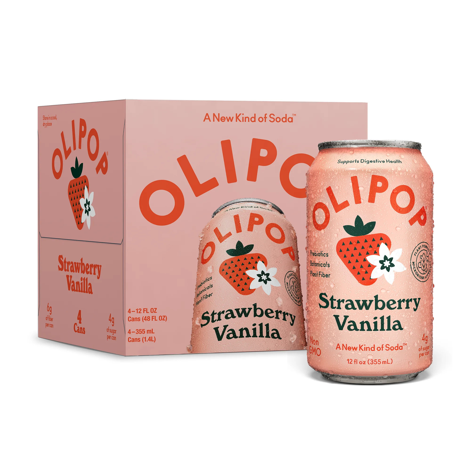 OLIPOP Prebiotic Soda, Strawberry Vanilla, 12 fl oz, 4 Pack, Pantry Packs | Walmart (US)