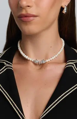 Nialaya Double Panther Head Pearl Choker Necklace in Silver at Nordstrom | Nordstrom