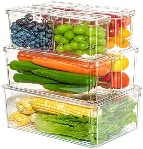 Pomeat 7 Pack Fridge Organizers, Stackable Refrigerator Organizer Bins with Lids, Clear Plastic S... | Amazon (US)