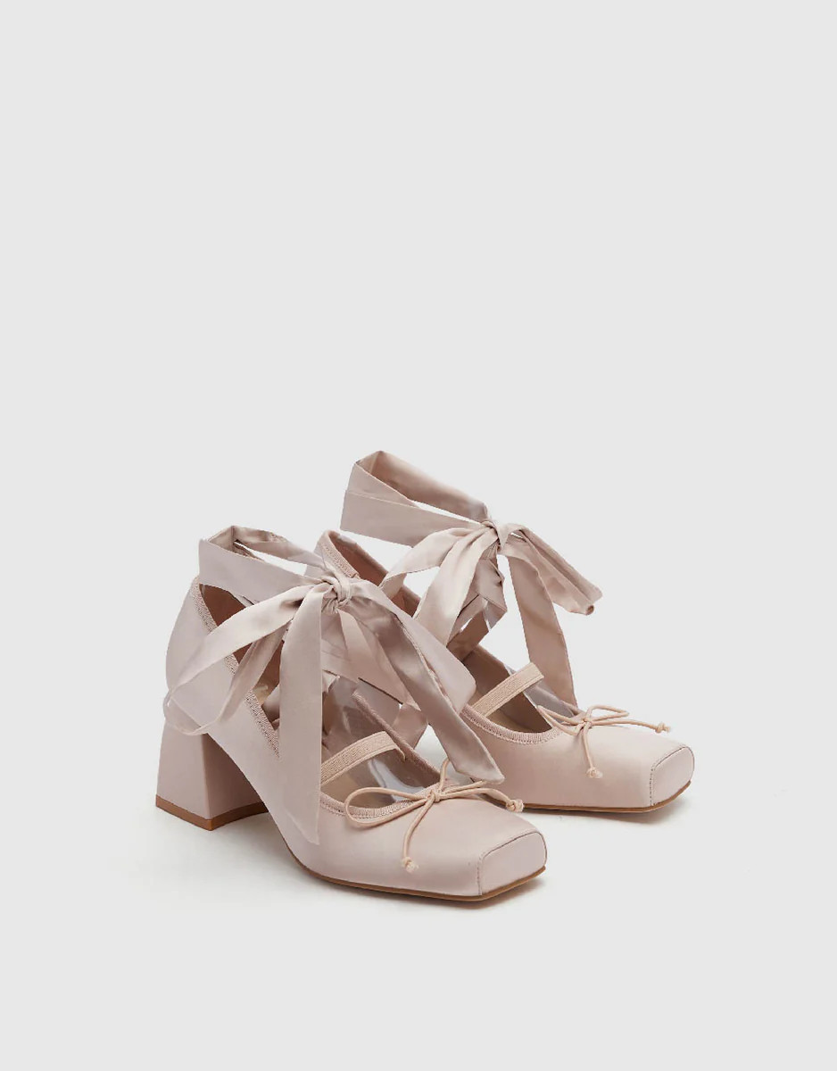 Heeled Lace Up Ballet Pumps | Urban Revivo