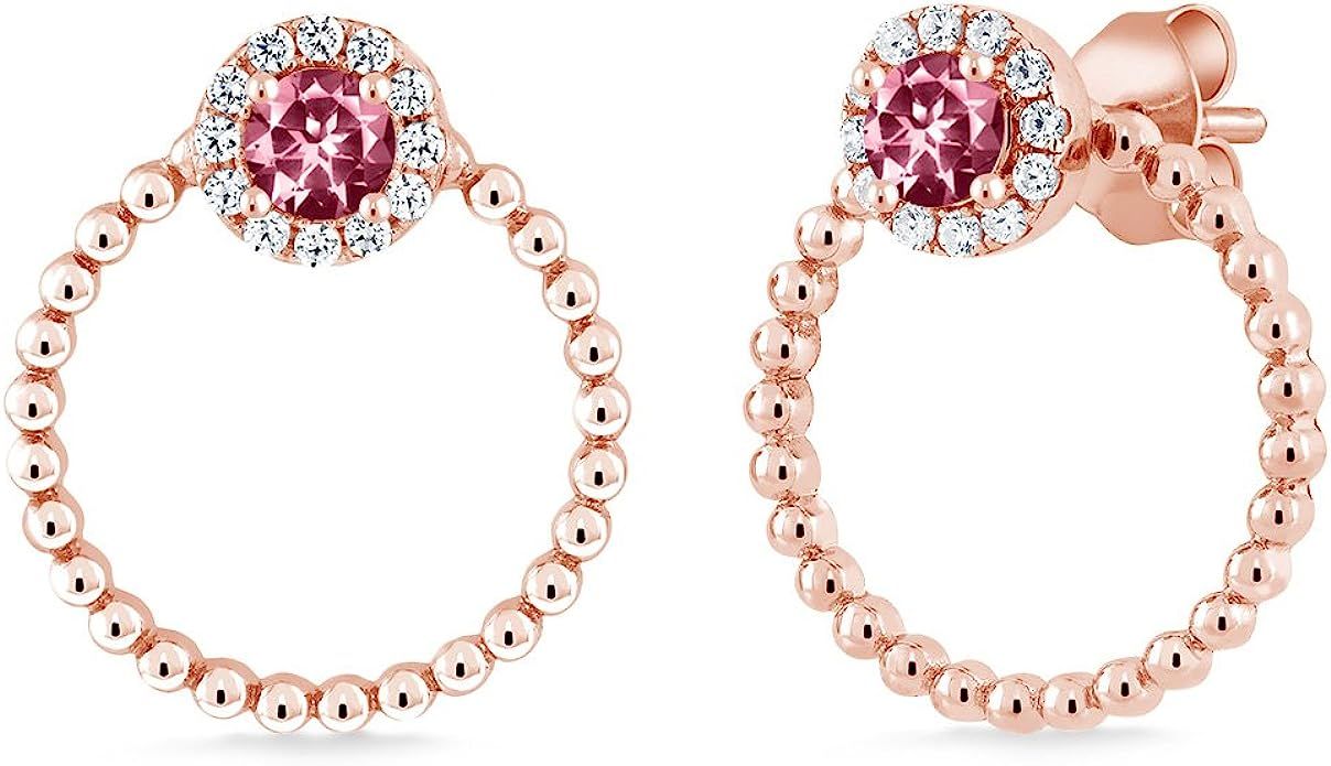 Gem Stone King 925 Rose Gold Plated Silver Double Circle Earrings Set with Pink Topaz | Amazon (US)