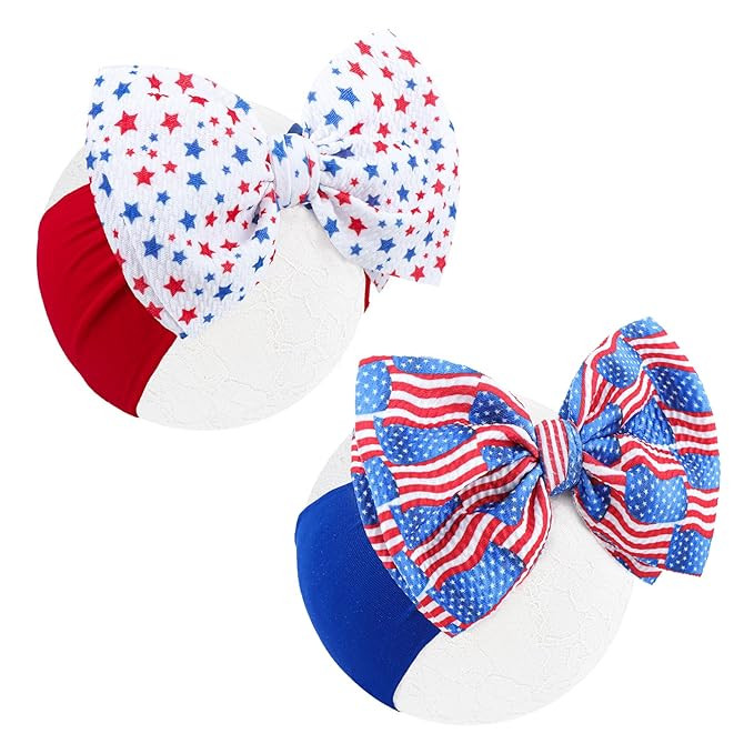 4th of July Baby Girl Bows Headbands Baby Wraps Bows Wide Headbands for Toddler Hair Accessories ... | Amazon (US)