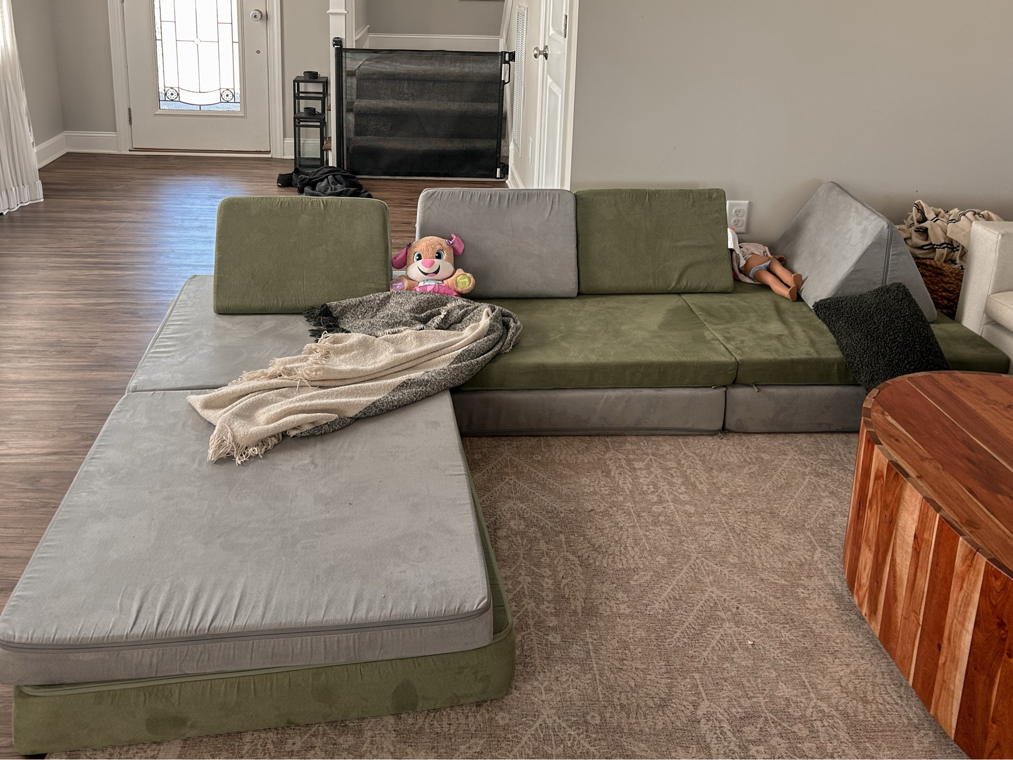 Built a sectional out of our two nugget couches! Now the kids have a couch that matches the big couch in our living room | nugget build, indoor activity for toddlers, toddler toys, Amazon nugget dupe, nugget couch look alike, mom hacks, playtime, playroom ideas 

#LTKFamily #LTKKids