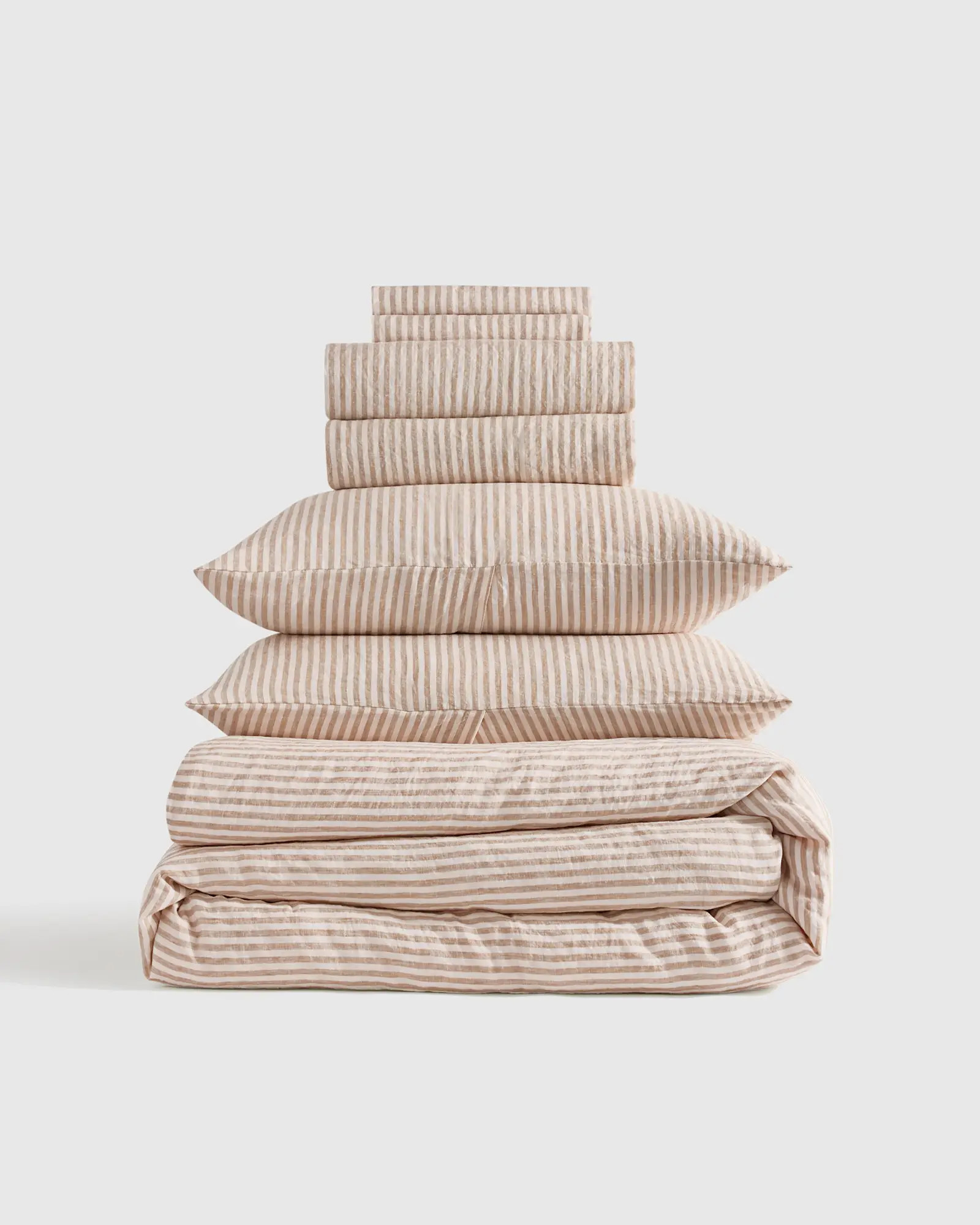 Deluxe Linen Duvet Bundle in Latte/White Stripe | Quince
