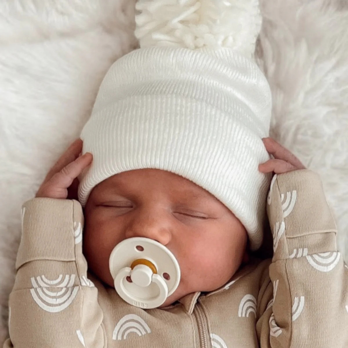 Baby's First Hat, Warm White Pom | SpearmintLOVE