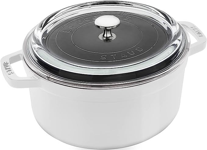 STAUB Cast Iron Dutch Oven 4-qt Round Cocotte with Glass Lid, Made in France, Serves 3-4, White | Amazon (US)