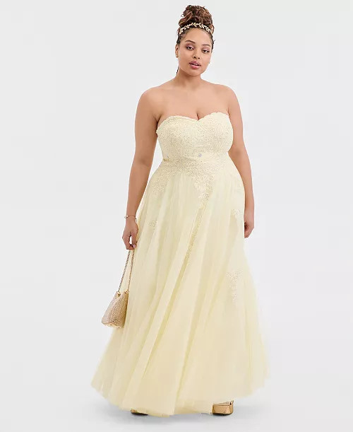 Trendy Plus Size Strapless Embellished Gown | Macy's