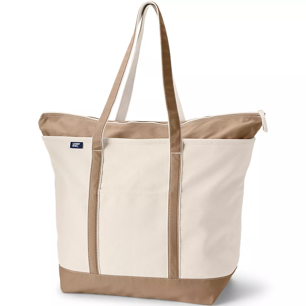 Extra Large 5 Pocket Zip Top Long Handle Canvas Tote Bag | Lands' End (US)