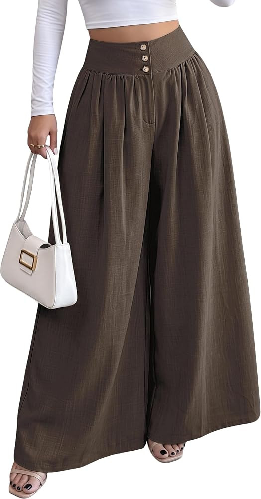 Bsubseach Women High Waist Wide Leg Palazzo Pants Culottes with Pockets | Amazon (US)