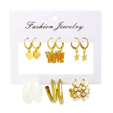 BESTHUA Earring Sets for Women | 6 Pairs Gold Pearl Earrings Set | Fashion Drop Dangle Earrings - Go | Walmart (US)