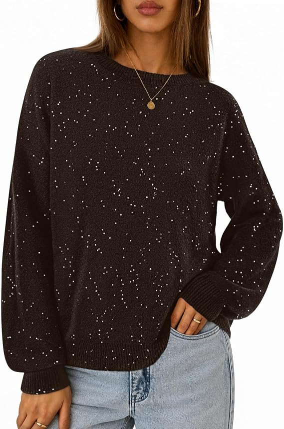 MEROKEETY Women's Fall Sequin Long Sleeve Pullover Sweaters | Amazon (US)