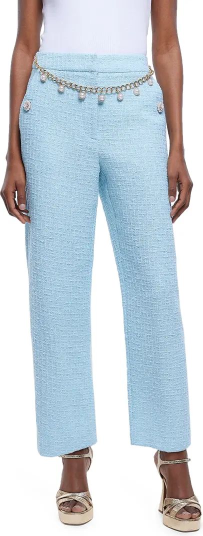 Imitation Pearl Belt Cotton Blend Bouclé Trousers | Nordstrom