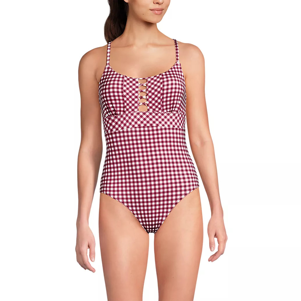 Women's Lace Up One Piece Swimsuit | Lands' End (US)