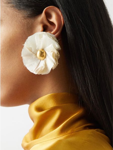 White silk and gold statement earrings- love these for all seasons  

#LTKwedding #LTKGiftGuide #LTKunder100