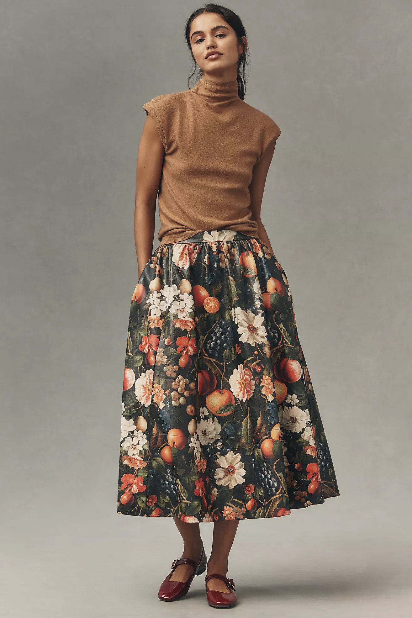 The Jacie Faux Leather Midi Skirt by Maeve | Anthropologie (US)