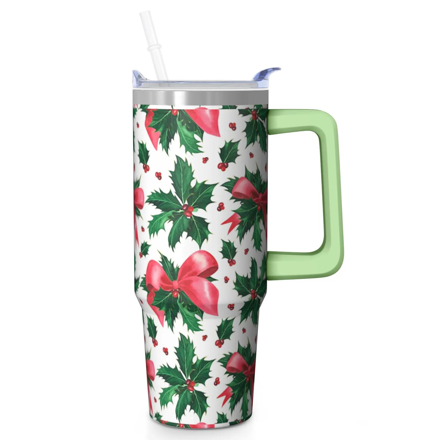 30oz Christmas Tree Tumbler with Lid and Straw, Stainless Steel Cup with Handle Red Bowknot Trave... | Walmart (US)