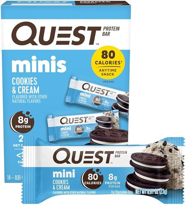 Quest Nutrition Mini Cookies & Cream Protein Bars, 8g Protein, 1g Sugar, 2g Net Carbs, Gluten Fre... | Amazon (US)