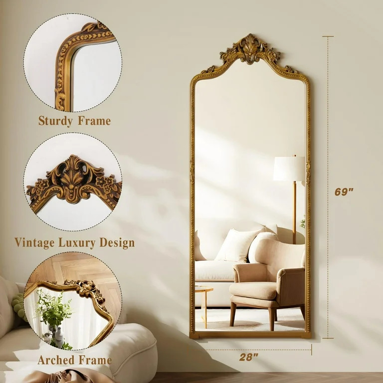 Easy4Home 69"x28" Arched Full-Length Floor Mirror, Luxurious Vintage Design with Ornate Carving, ... | Walmart (US)