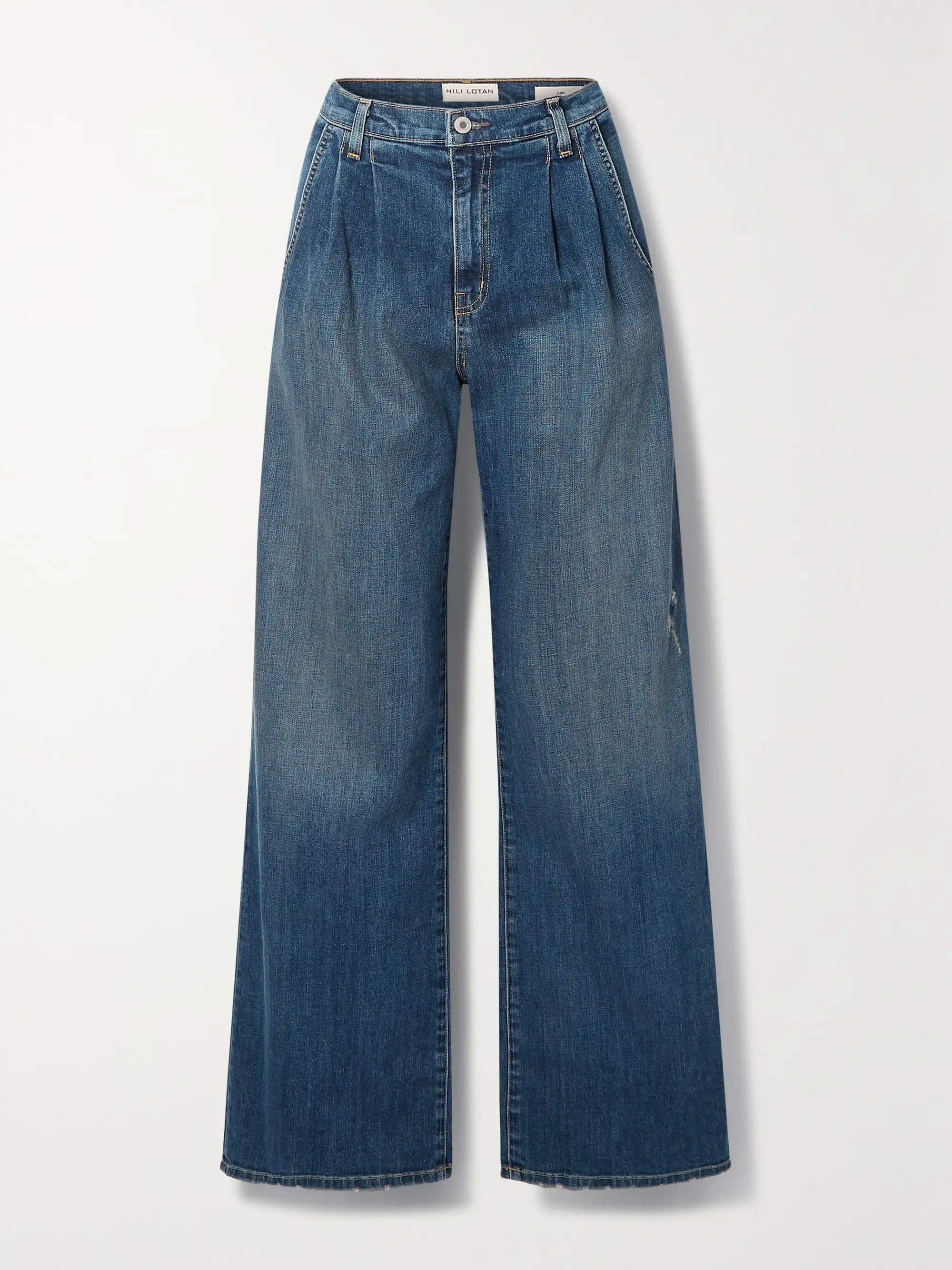 Blue Flora pleated high-rise wide-leg jeans | NILI LOTAN | NET-A-PORTER | NET-A-PORTER (US)