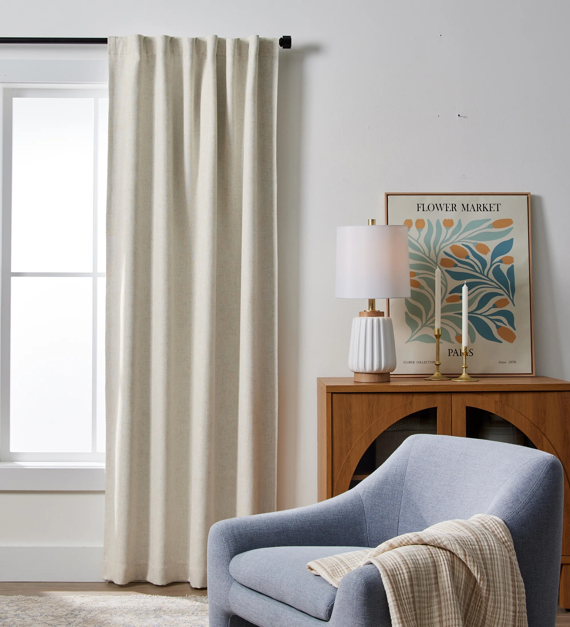 Better Homes & Gardens 100% Blackout Linen Blend Single Curtain, 50x84, Vanilla Dream - Walmart.c... | Walmart (US)