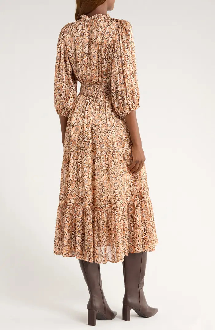 Print Long Sleeve Tiered Maxi Dress | Nordstrom