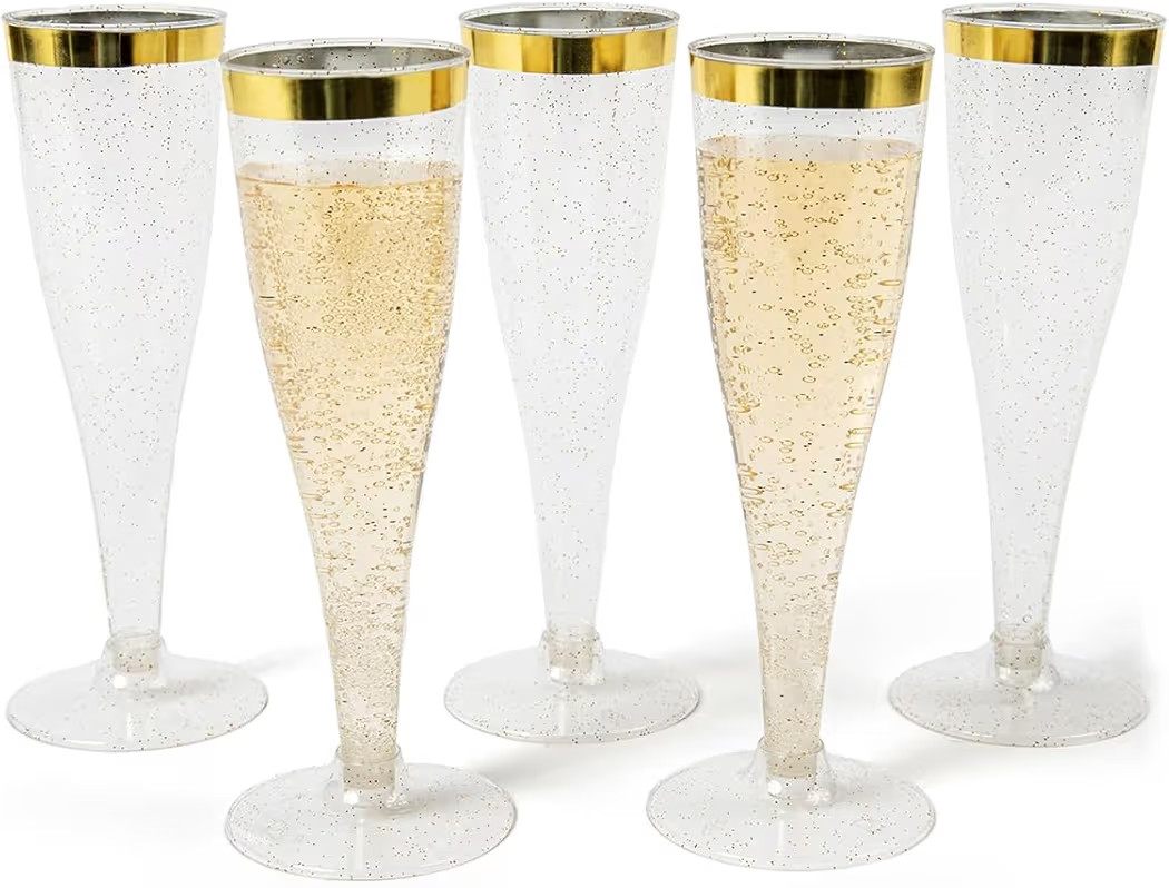 Prestee Set of 24 Plastic Champagne Flutes with Gold Rim - 4.5 oz - Shatterproof Disposable Glass... | Amazon (US)