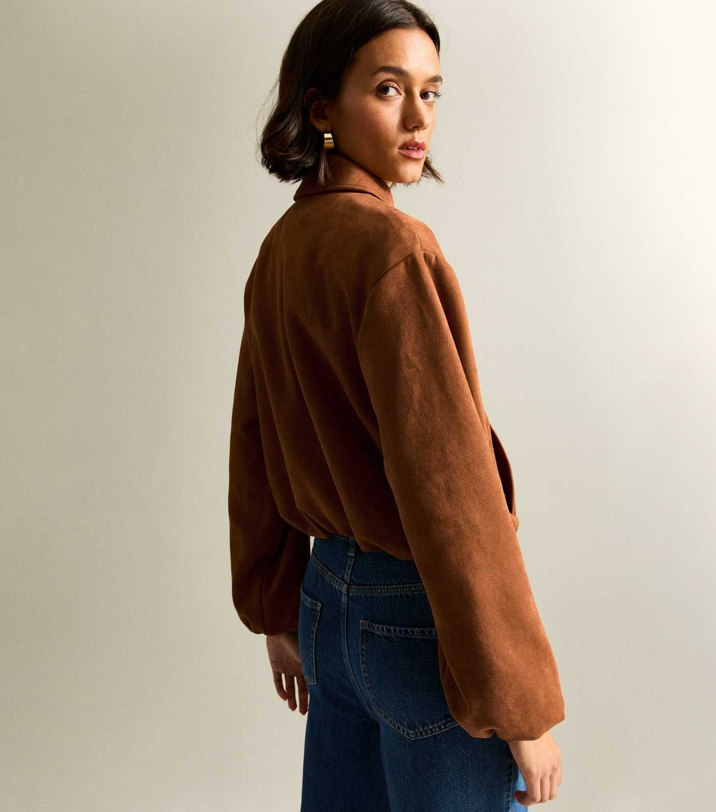 Tan Faux Suede Bubblehem Bomber Jacket | New Look | New Look (UK)