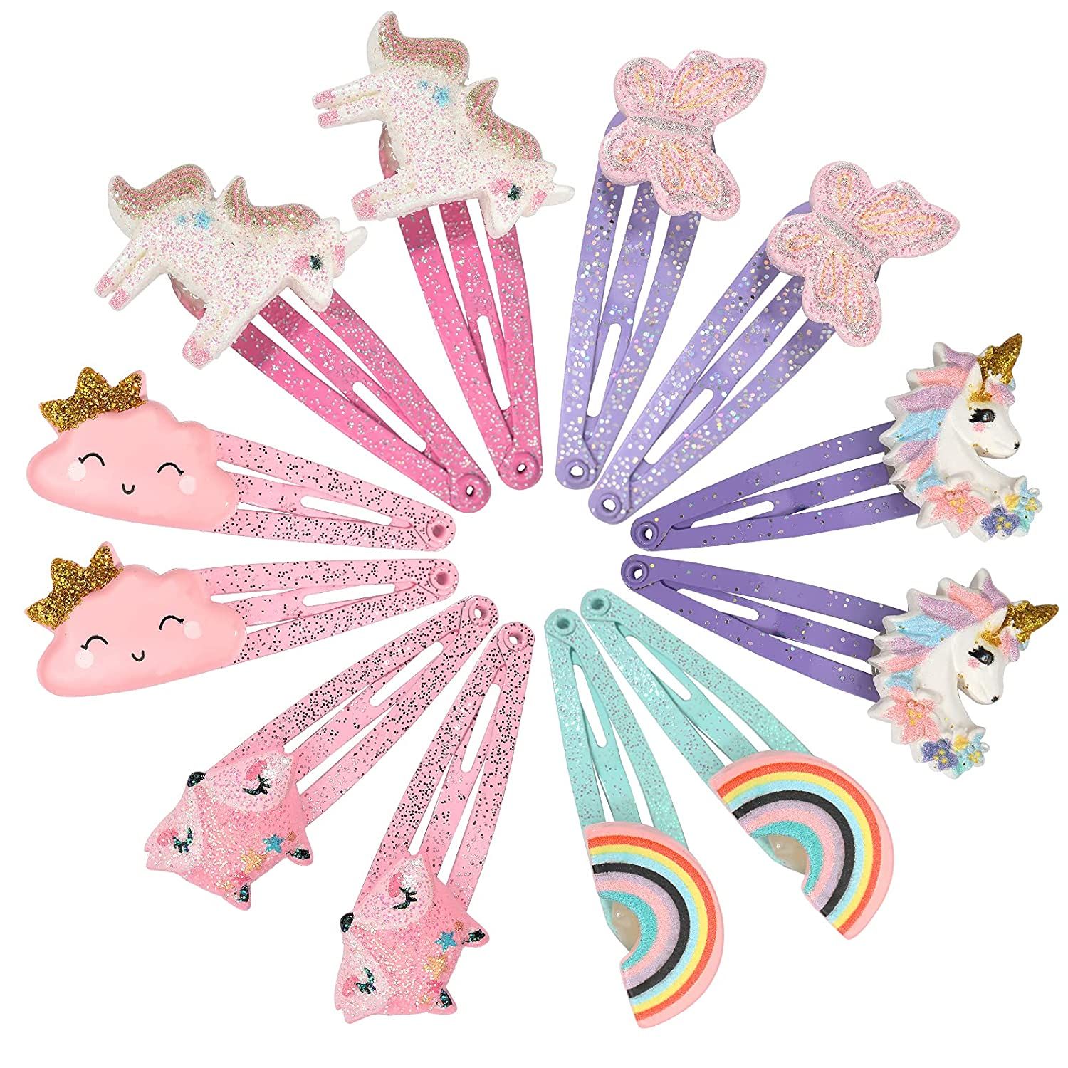 PinkSheep Unicorn Hair Clips Barrettes for Girls, 6 Pairs/12 Pack Fox Rainbow Cloud Shaped Hair P... | Amazon (US)