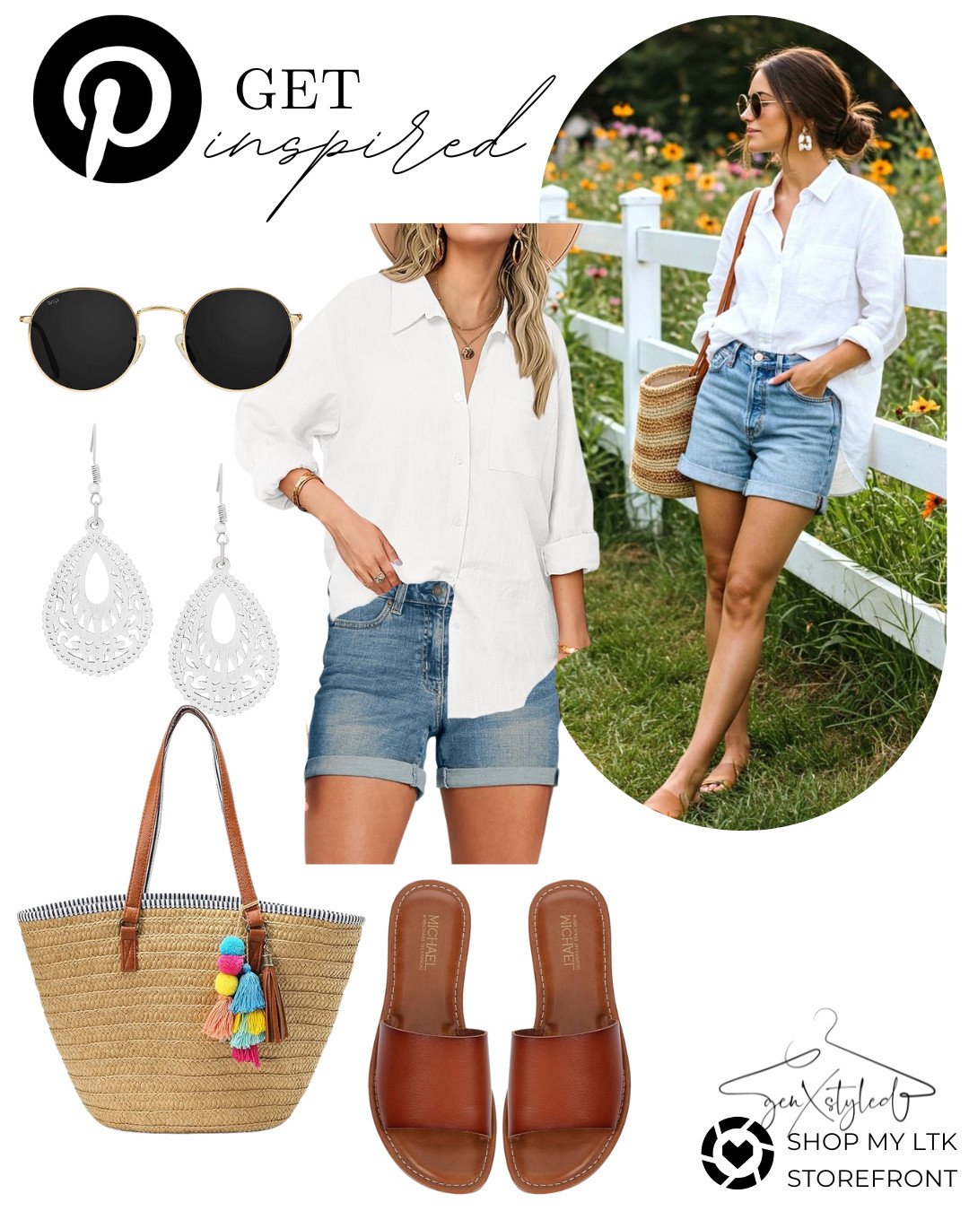Laid-back and timeless, this summer outfit is inspired by the kind of look you’ll wear on repeat.

A crisp white button-down, denim shorts, and natural accessories create the perfect mix of casual and polished.

#PinterestInspired #SummerOutfitIdeas #DenimShortsStyle #EffortlessStyle #ChicCasual #NeutralSummerLook #genXstyled #ShopMyLTK #LTKfashion #WomensStyleOver40 #UGCStyle #WeekendLook 

 #LTKSummerEdit #LTKSeasonal #LTKStyleTip
