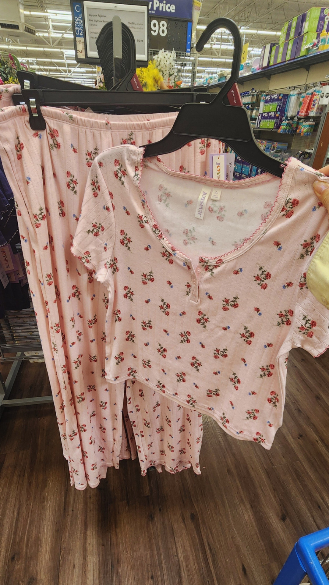 joyspun pointelle pajamas in pink with delicate floral print 

 