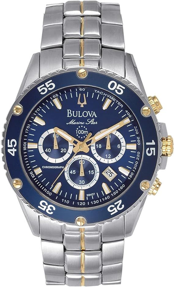 Bulova Men's Marine Star Two-Tone Stainless Steel Chronograph Quartz Watch, Blue Dial Style: 98H3... | Amazon (US)