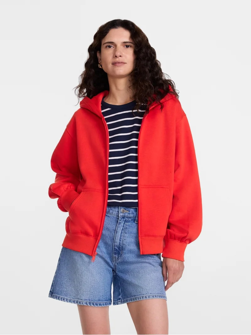 Scenario Women's and Women's Plus Zip Front Fleece Hoodie Jacket, Sizes XS-4X | Walmart (US)