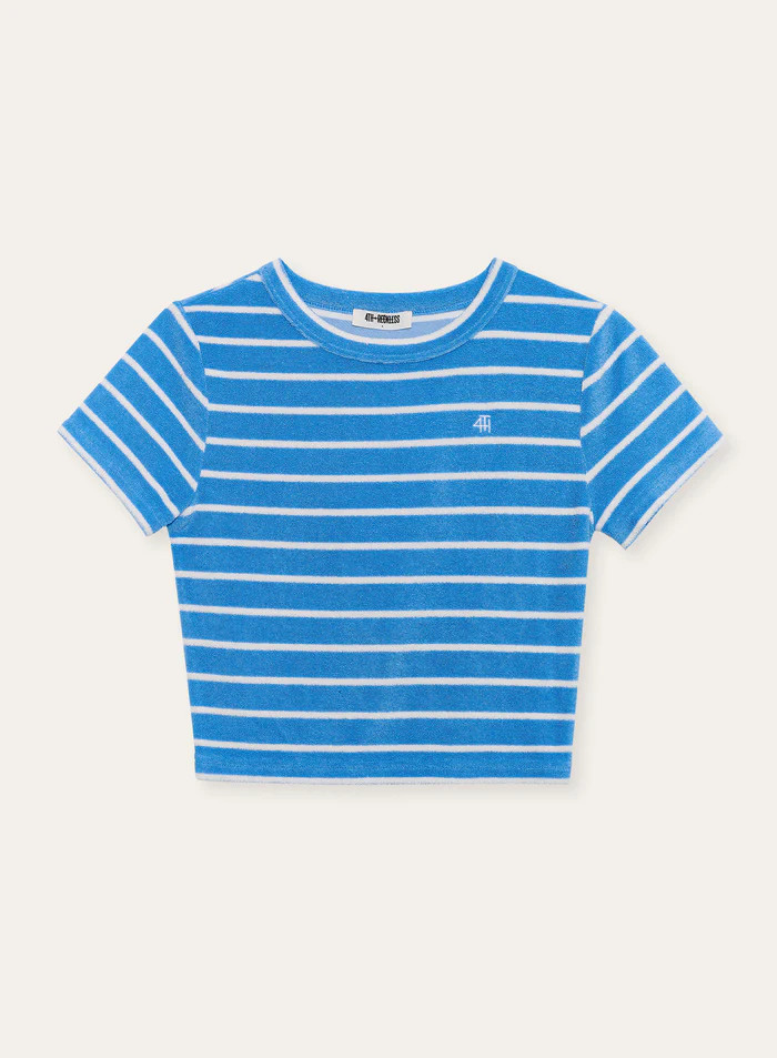 Blue Stripe Towelling Short Sleeve Top- Livia | 4th & Reckless