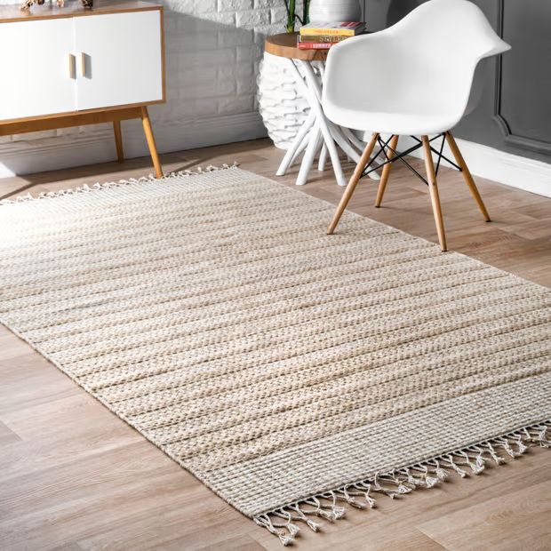 Beige Wool Striped Flatweave Area Rug | Rugs USA