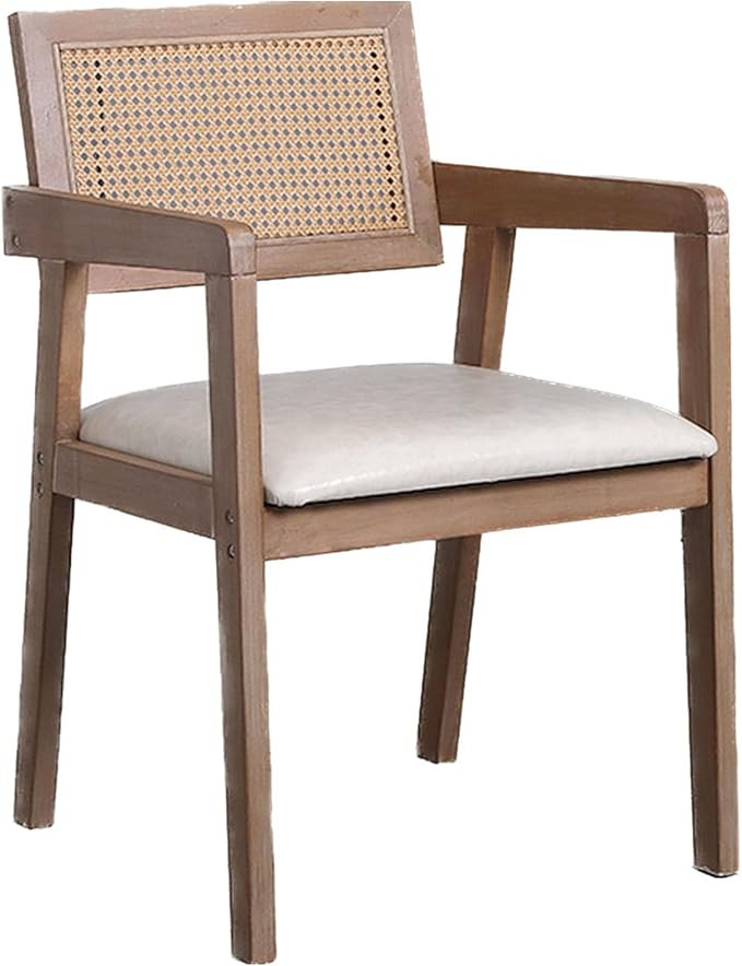 Solid Wood Dining Chair with Natural Rattan Backrest, Faux Leather Dining Room Chair with Wooden ... | Amazon (US)