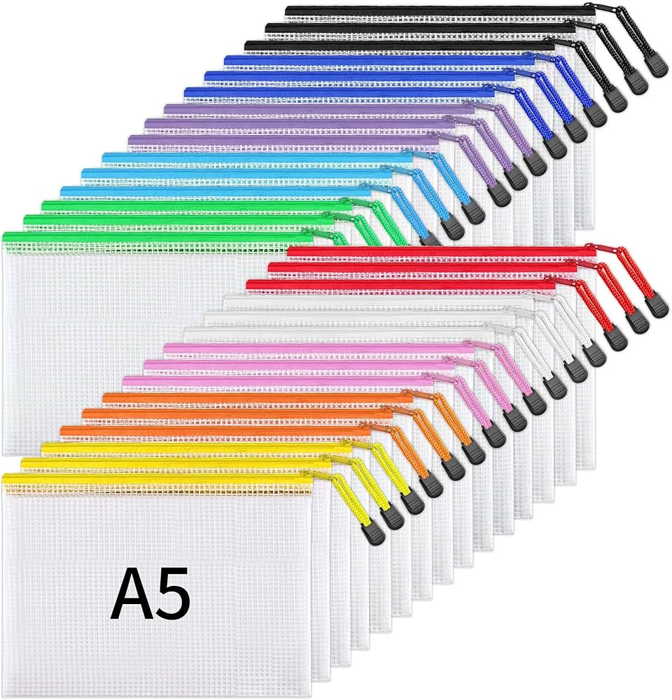 JARLINK 30 Pack 10 Colors Zipper Mesh Document Pouch, 6x9 Inch/A5, Plastic Water-Resistant File B... | Amazon (US)