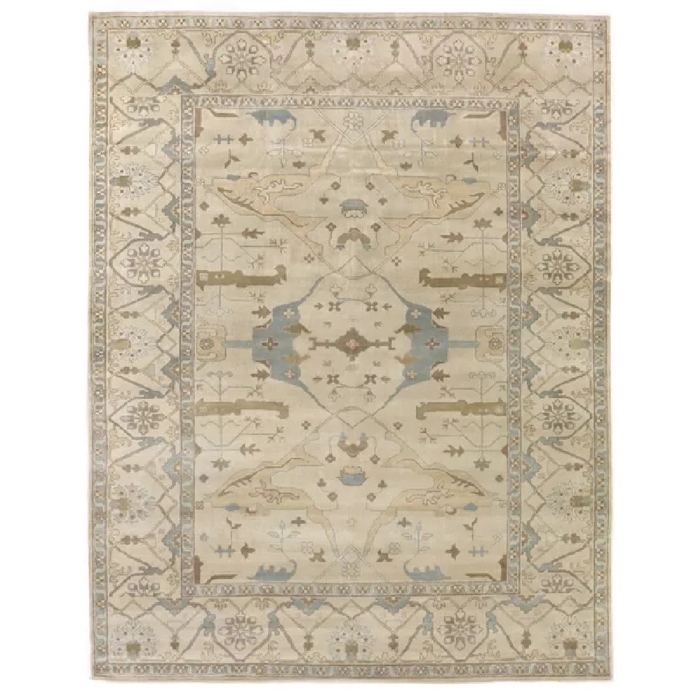 Antique Weave Oushak Hand-Knotted Wool Oriental Area Rug in Beige/Blue/Brown | Wayfair North America